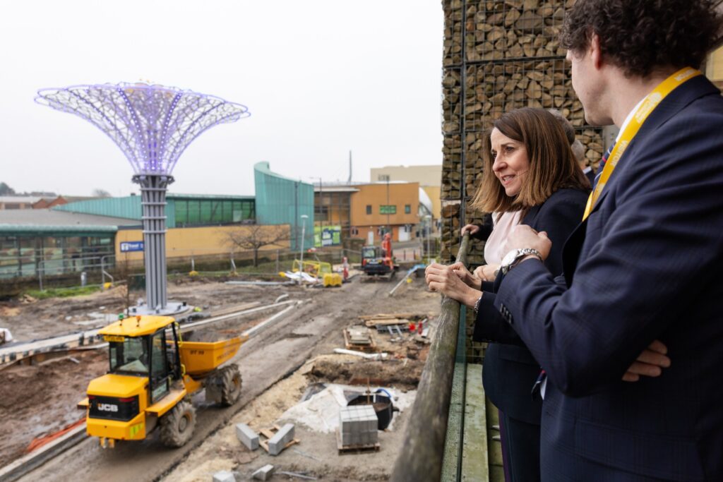 Barnsley town centre with digital AI and technology overlay representing Tech Town initiative