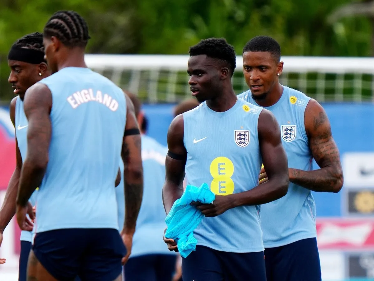 England squad training session with Bukayo Saka managing his Achilles injury ahead of the 2026 World Cup.