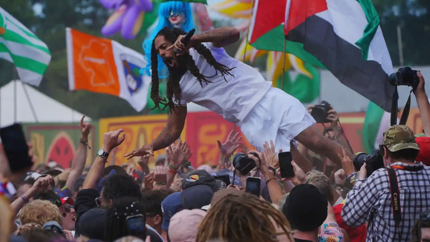 Bob Vylan singer Pascal Robinson-Foster at the Al-Quds Day protest in London as Metropolitan Police investigate the death to the IDF chant